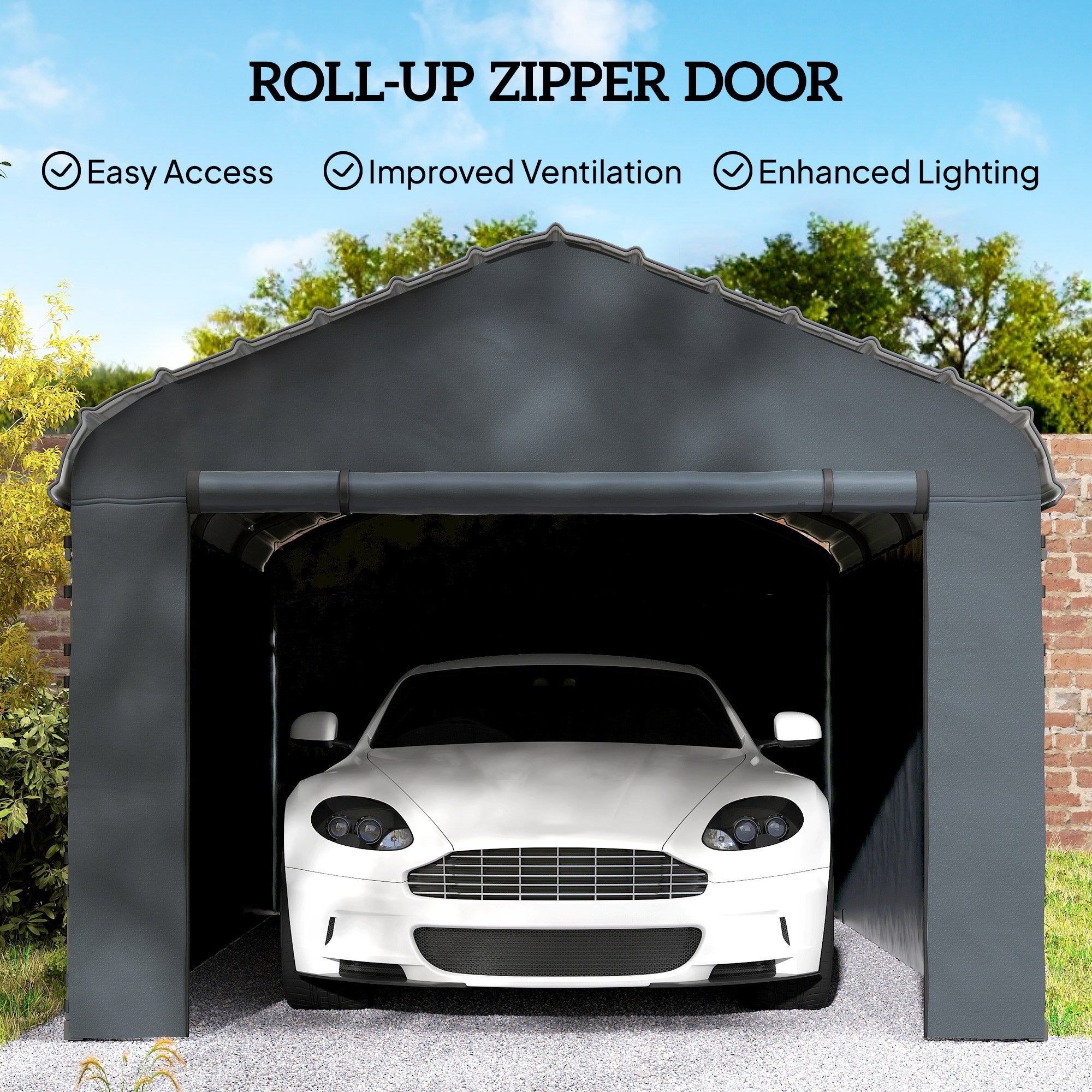 Carport Replacement Canopy Cover Sidewalls for 10' x 15' Carport, UPF50+ Waterproof Garage Car Shelter Tarp, Dark Grey