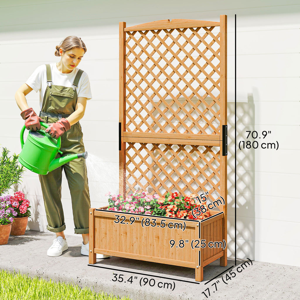 Raised Garden Bed with Trellis, Wooden Raised Planter Box with Elevated Raised Bed, 35.4" x 17.7" x 70.9", Yellow