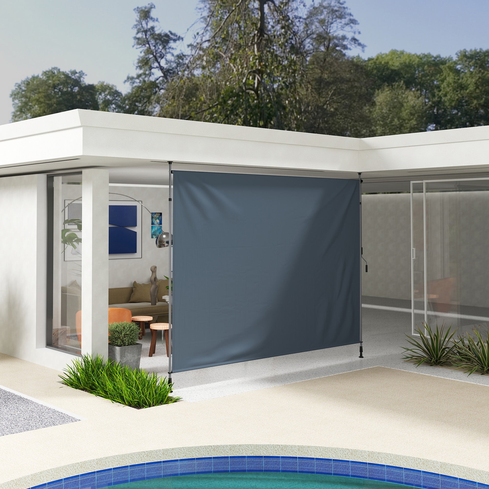 11.5' x 10' Manual Retractable Patio Awning, Outdoor Privacy Screen with UPF30+ & Water-Resistant Fabric, Dark Grey