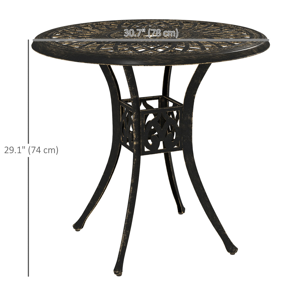 30-inch Round Patio Dining Table with Umbrella Hole Cast Aluminium Outdoor Bistro Table, Brown