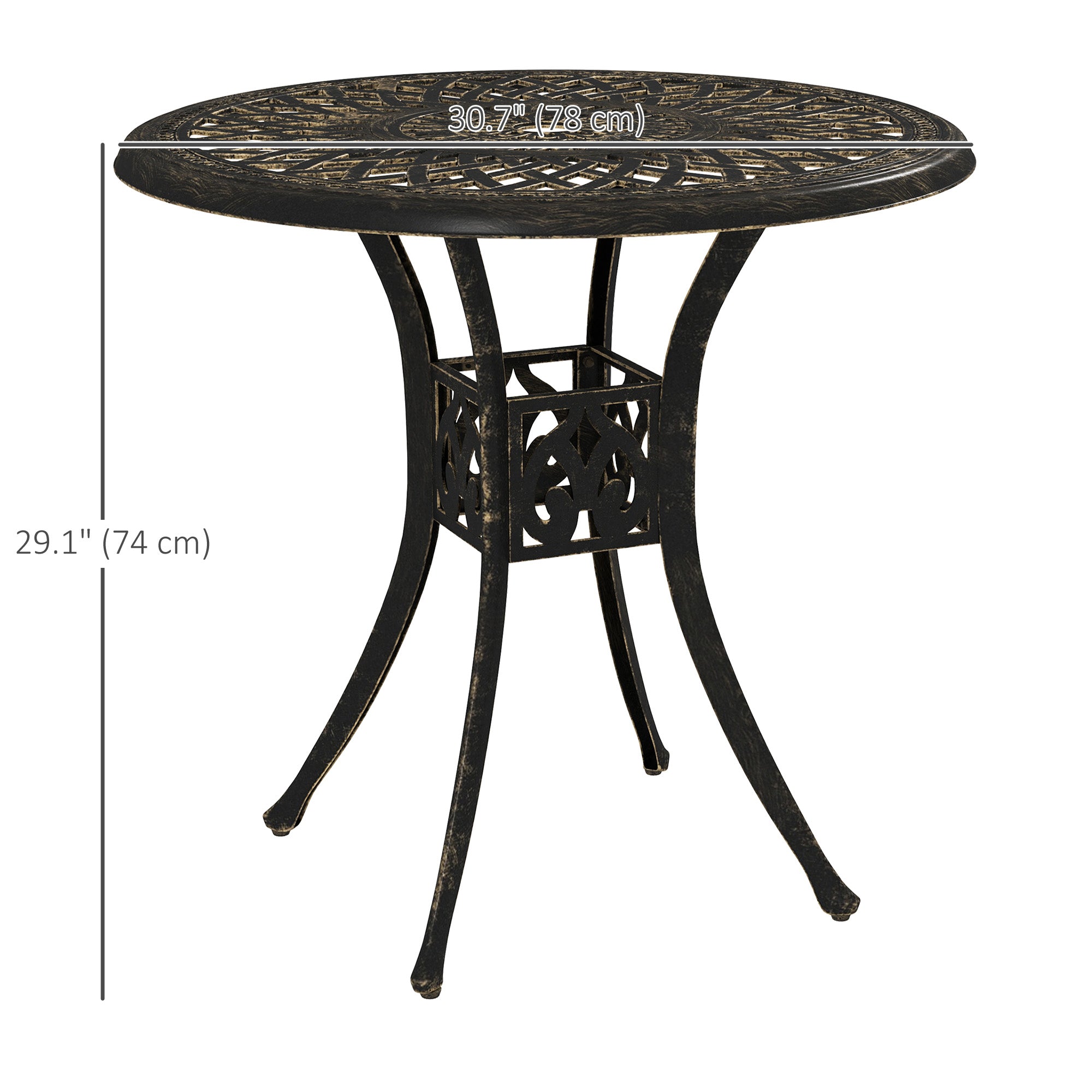 30-inch Round Patio Dining Table with Umbrella Hole Cast Aluminium Outdoor Bistro Table, Brown