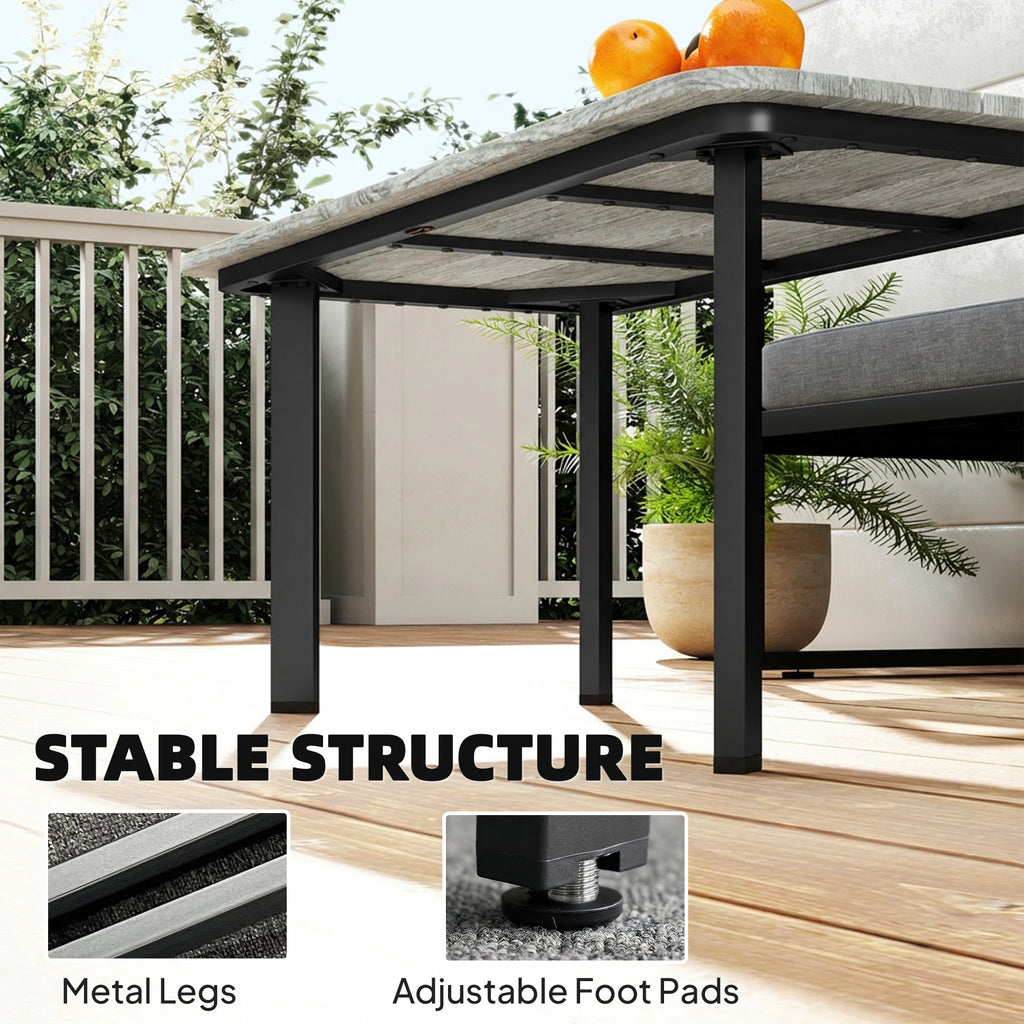 Outdoor Garden Coffee Table, Patio Table with Slatted Wood Plastic Composite Top and Steel Frame, Grey