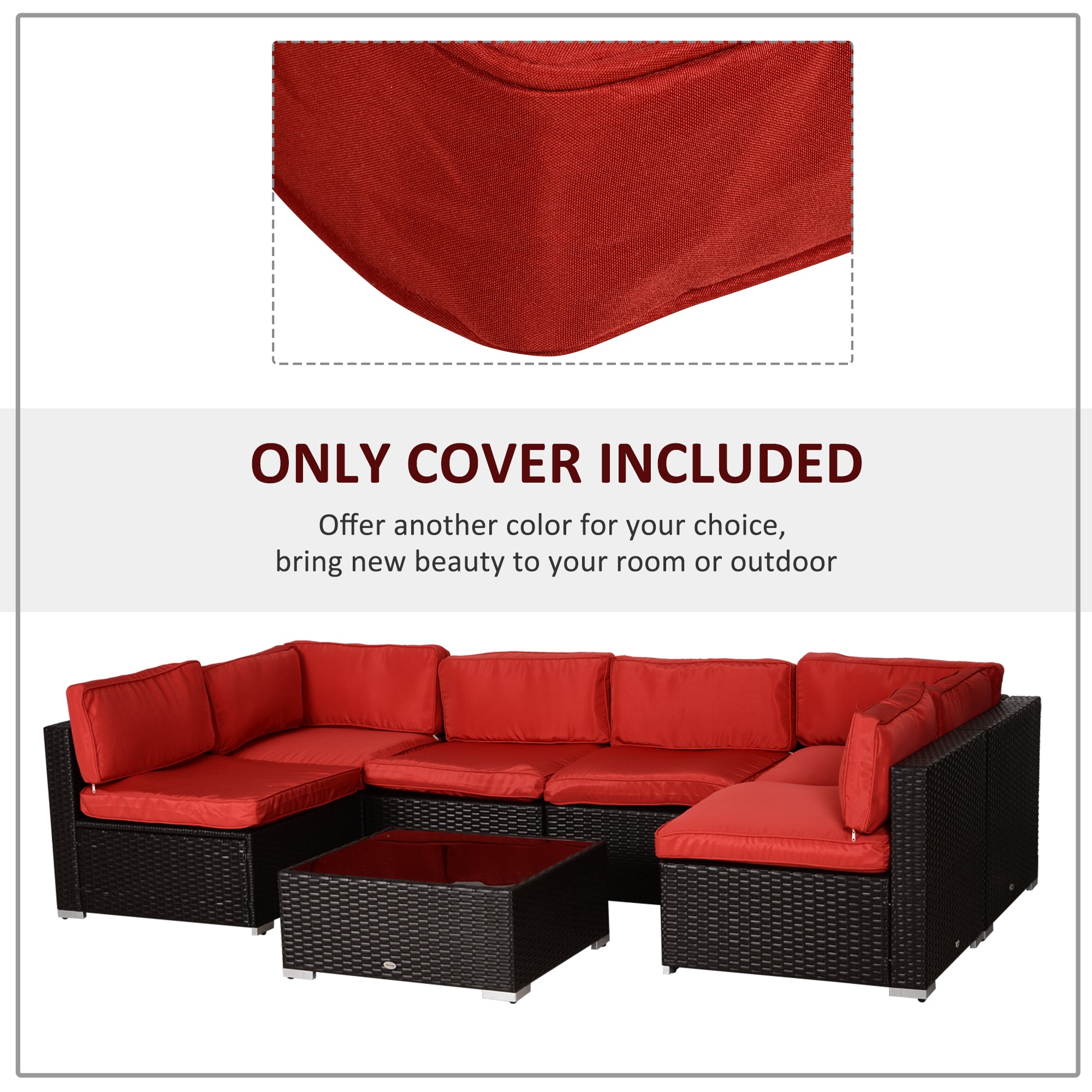 Outdoor 14pc Patio Rattan Sofa Set Cushion Polyester Cover Replacement Set - No Cushion Included Red