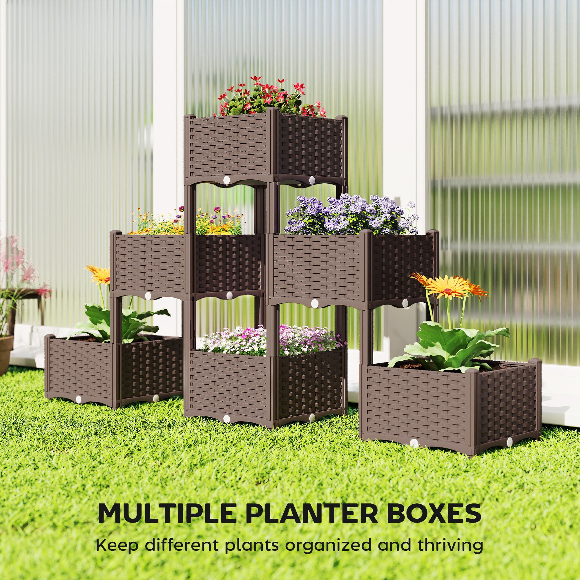 Plastic Raised Garden Bed with Legs, Self Watering Elevated Planter Boxes with Drainage Holes and Plugs
