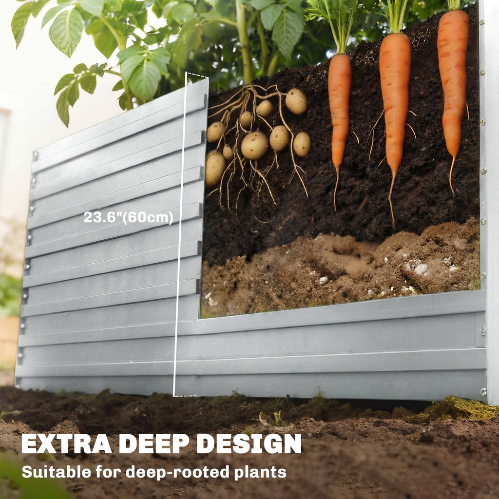 5' x 3' x 2' Raised Garden Bed, Galvanized Planter Box for Growing Flowers, Herbs and Vegetables, Silver