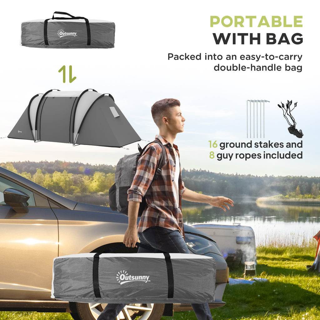 Camping Tent with 2 Bedrooms and Living Area, 3000mm Waterproof Family Tent, for Fishing Hiking Festival, Grey