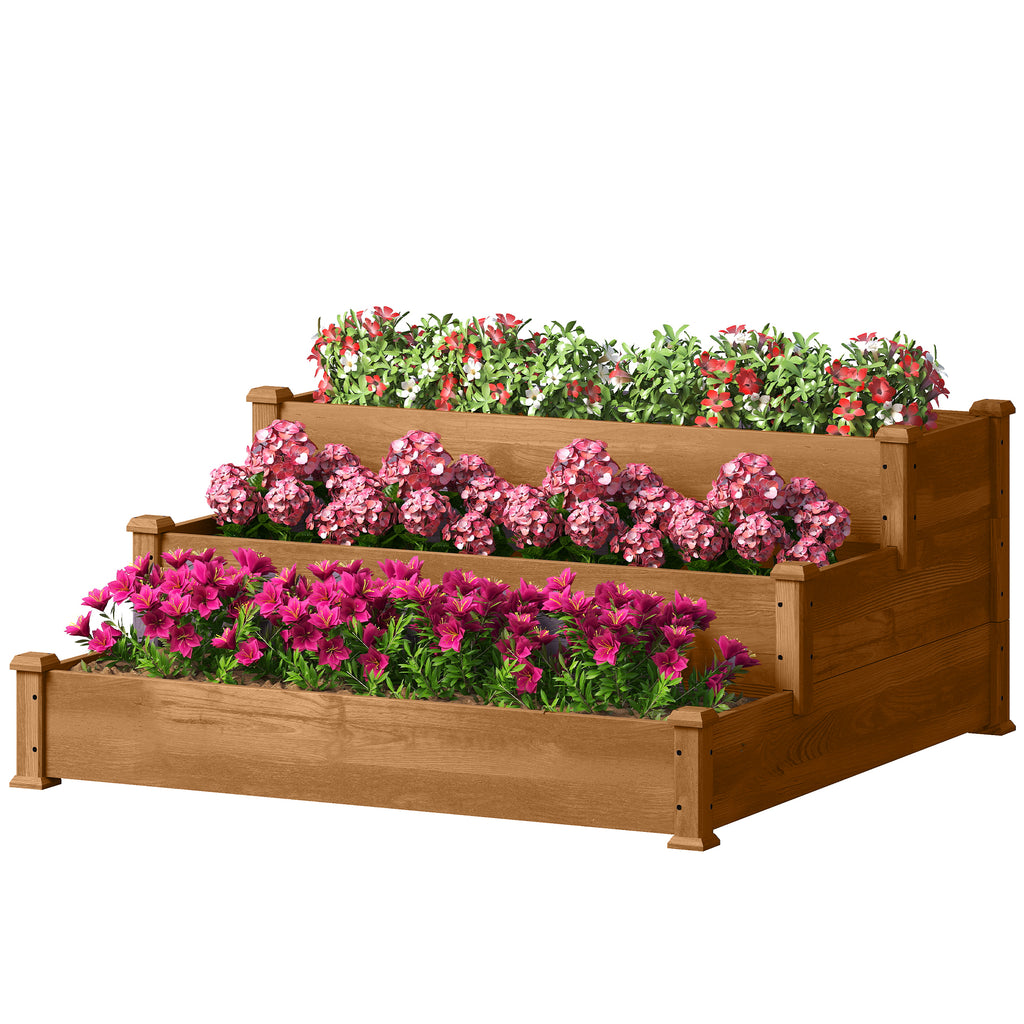 3-Tier Garden Bed Planter Box for Backyard, Patio, 49"x49"x22", Brown