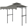 8' x 7.6' Grill Gazebo, Double Tiered Barbecue Grill Gazebo Shelter w/ Side Awning, 2 Side Shelves, 6 Hooks, Light Grey