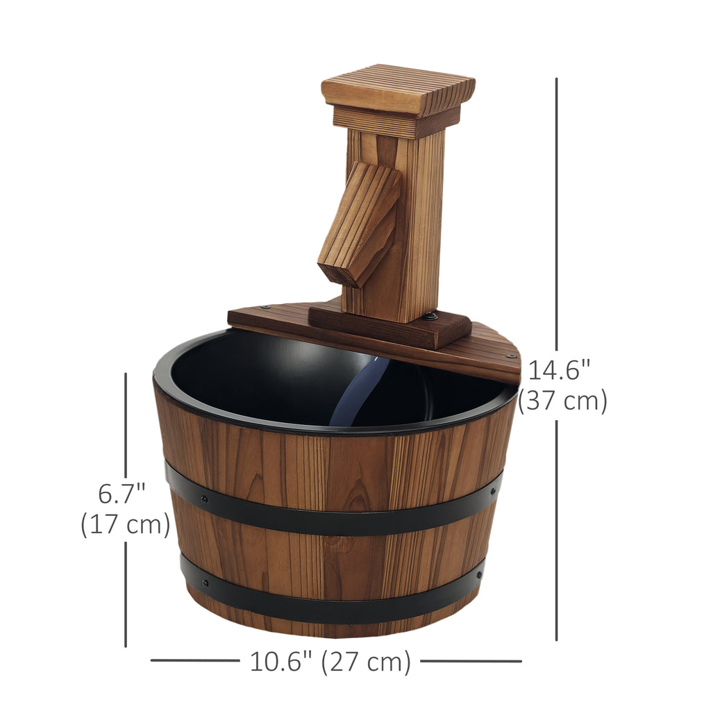 Outdoor Waterfall Fountain, Garden Wood Barrel, Carbonized