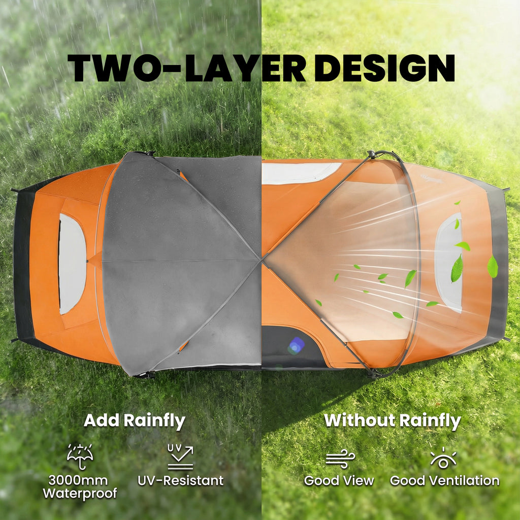 5 Person Family Tent, Outdoor Camping Tent with Lighting Hook, Carrying Bag for Camping, Hiking and Travelling, Orange