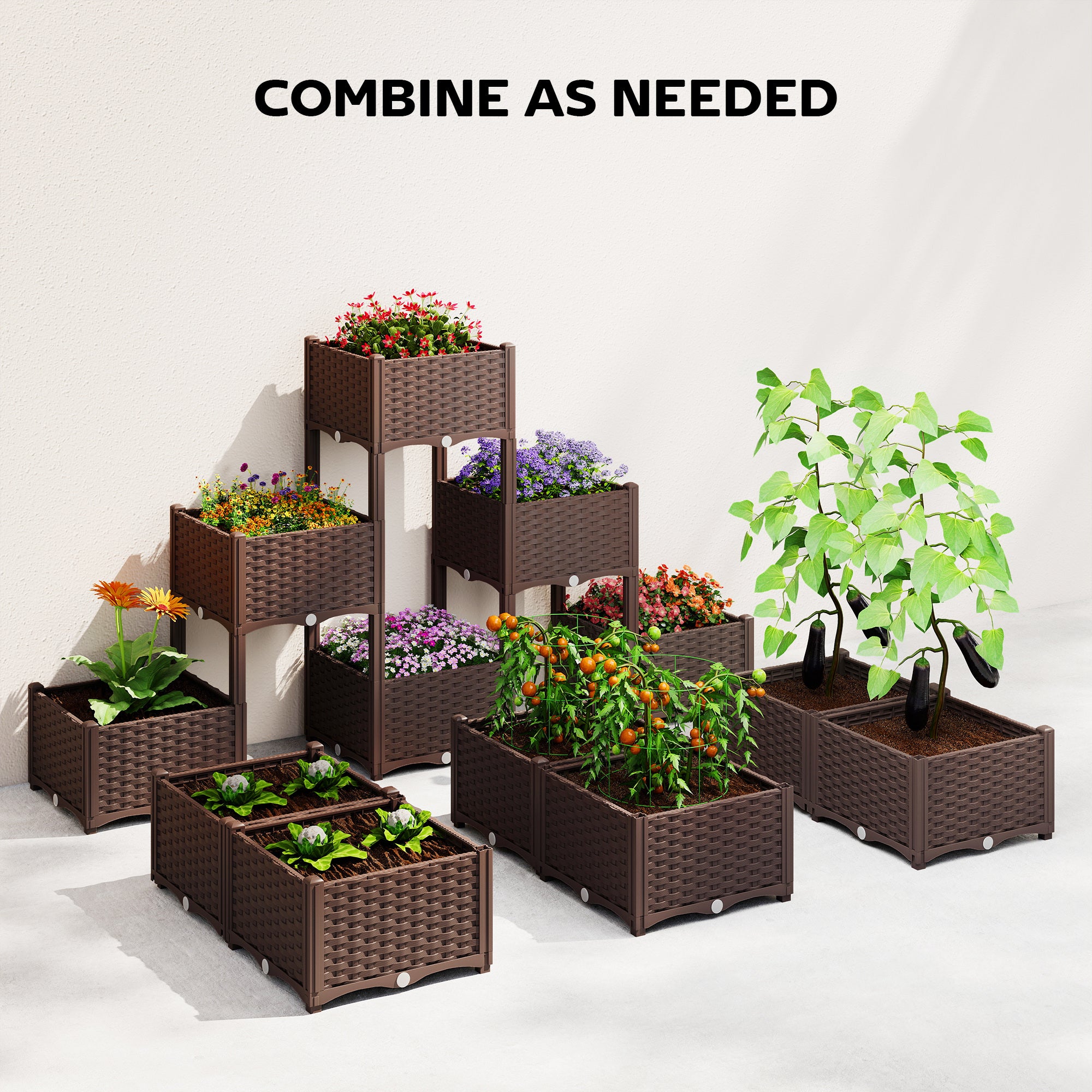 Plastic Raised Garden Bed with Legs, Self Watering Elevated Planter Boxes with Drainage Holes and Plugs