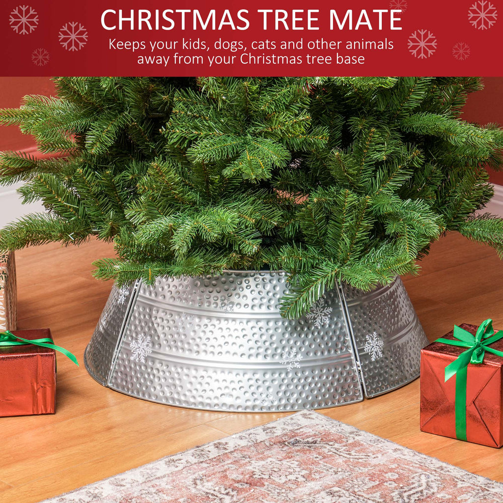 26" Christmas Tree Base Cover, Christmas Tree Collar with Hollow Snowflake Pattern for Holiday, Party, Silver