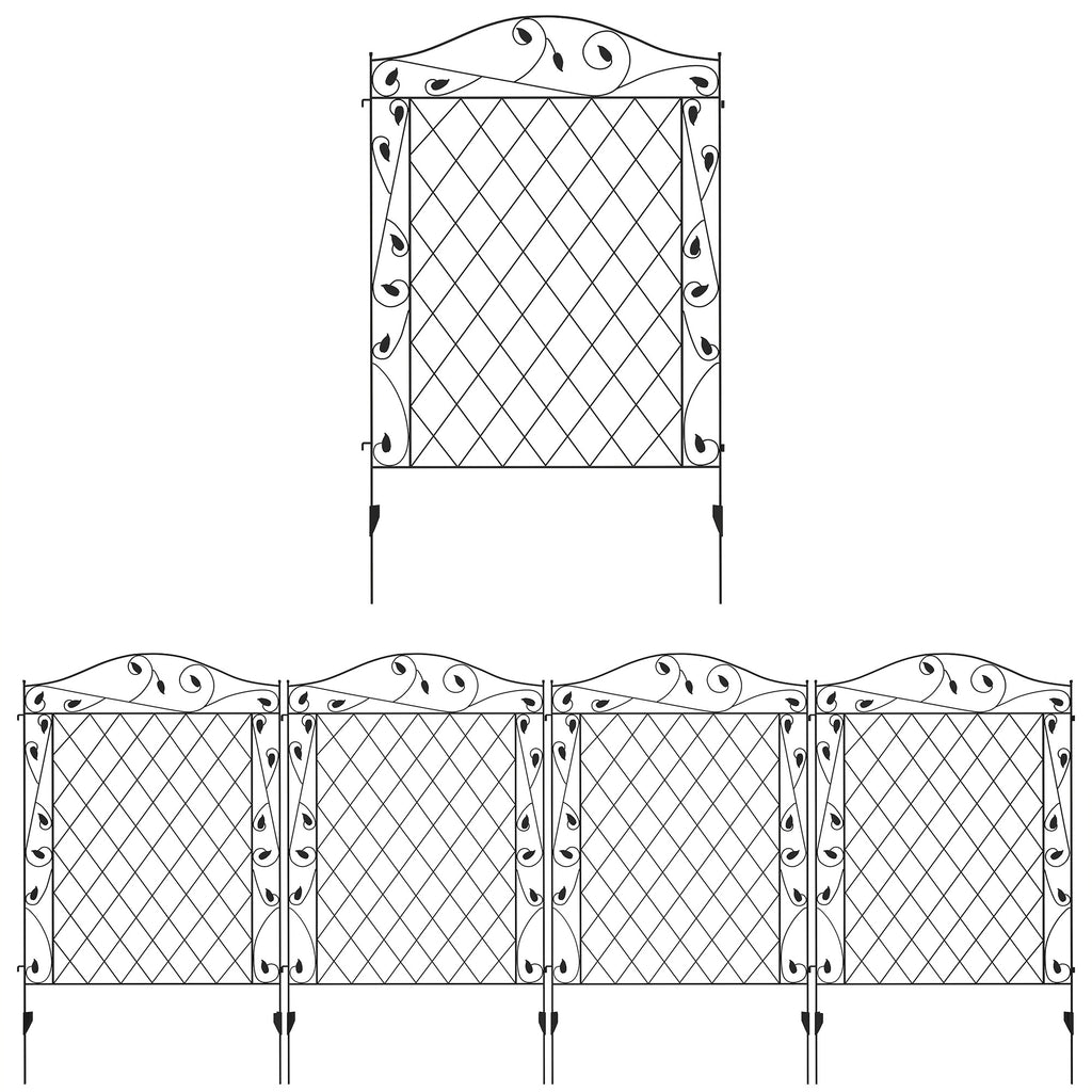 Outdoor Metal Garden Fence Panels, Border Edging for Yard, Patio, 4 Pack, Wavey Vines