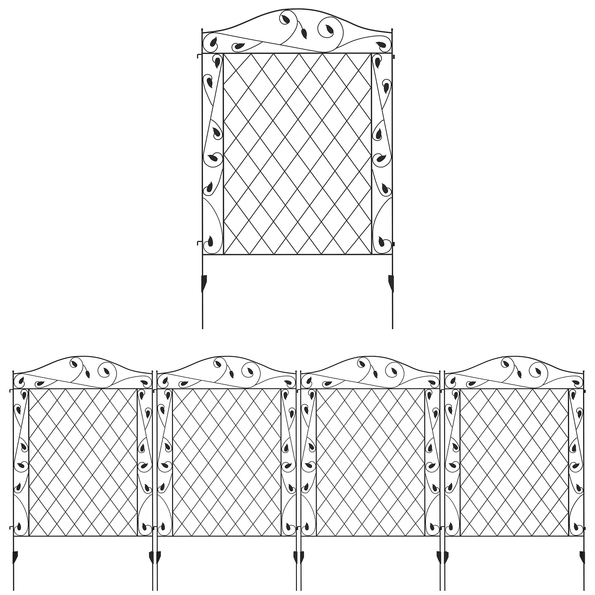 Outdoor Metal Garden Fence Panels, Border Edging for Yard, Patio, 4 Pack, Wavey Vines