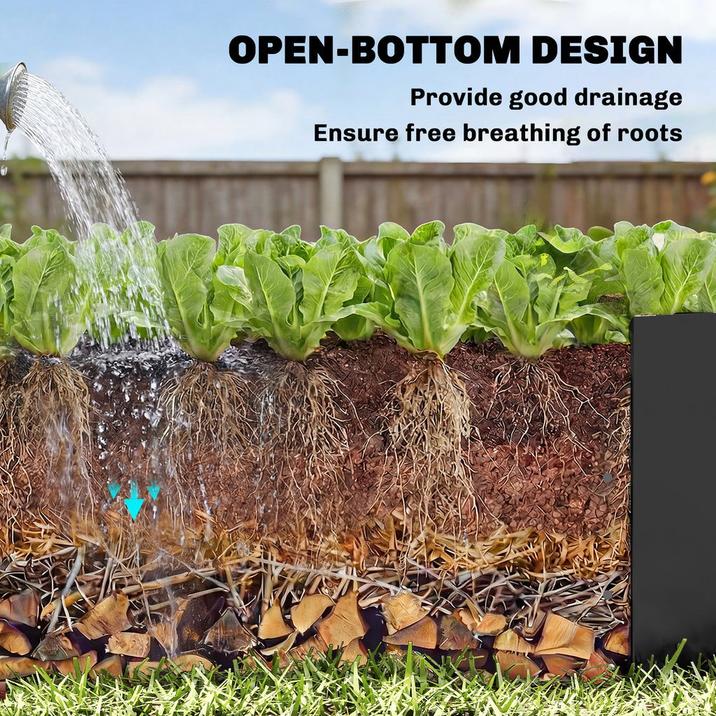 Galvanized Raised Garden Bed with Trellis for Climbing Plants, Outdoor Planter Box with Open Bottom, Black