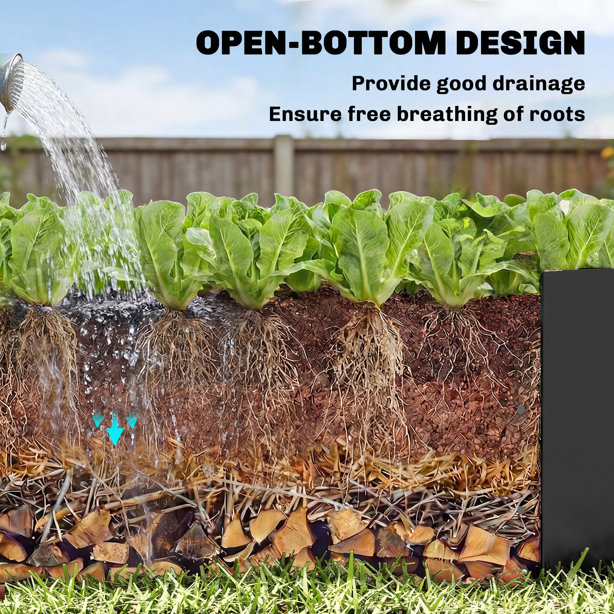 Galvanized Raised Garden Bed with Trellis for Climbing Plants, Outdoor Planter Box with Open Bottom, Black