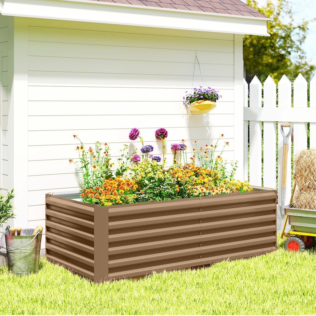 6' x 3' x 2' Raised Garden Bed, Galvanized Planter Box for Growing Flowers, Herbs and Vegetables, Brown