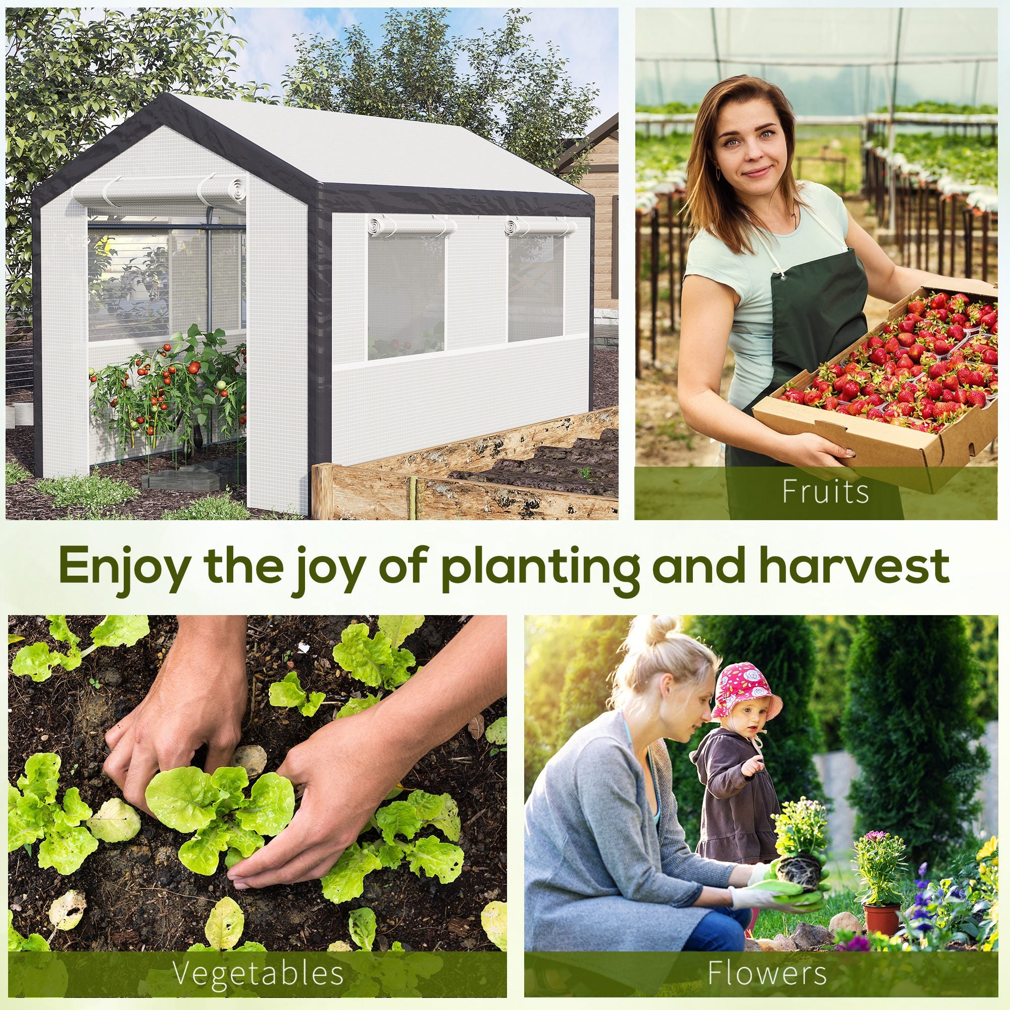 6.6' x 10' x 7' Heavy Duty Walk-In Greenhouse Vegetable Seed Growth Tent Outdoor Plant Growing Tunnel Warm House Flower Shed Backyard White