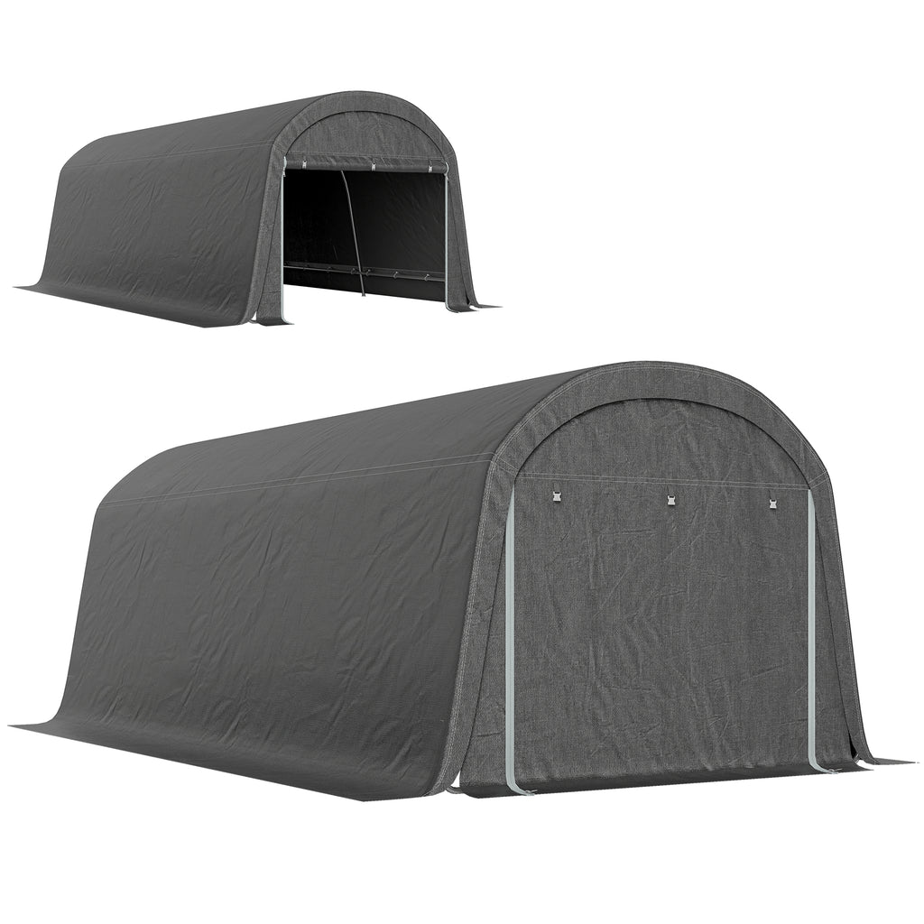 10' x 20' Portable Shed, Motorcycle Bike Tent with Roll-up Door, Galvanised Steel Frame for Garden Tools, Dark Grey