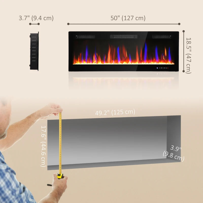 Slim wall mount electric fireplace heater for bedroom or living room