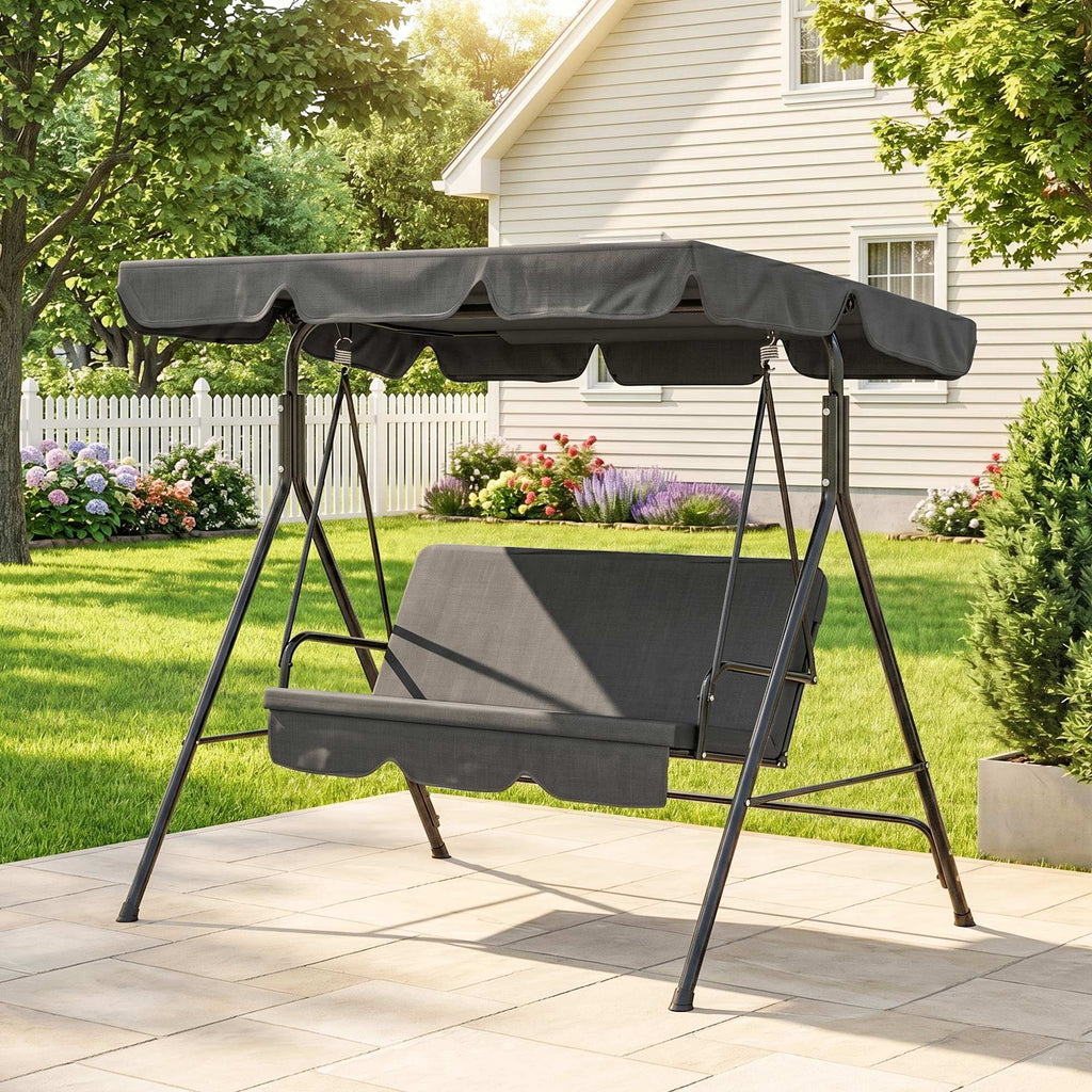 3-Seater Outdoor Porch Swing with Adjustable Canopy, Patio Swing Chair for Garden, Poolside, Backyard, Black
