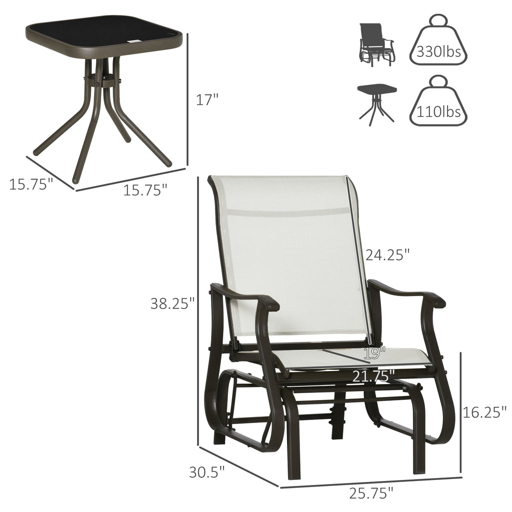 3PCs Gliding Rocking Chair & Bistro Tea Table Set, Cream White