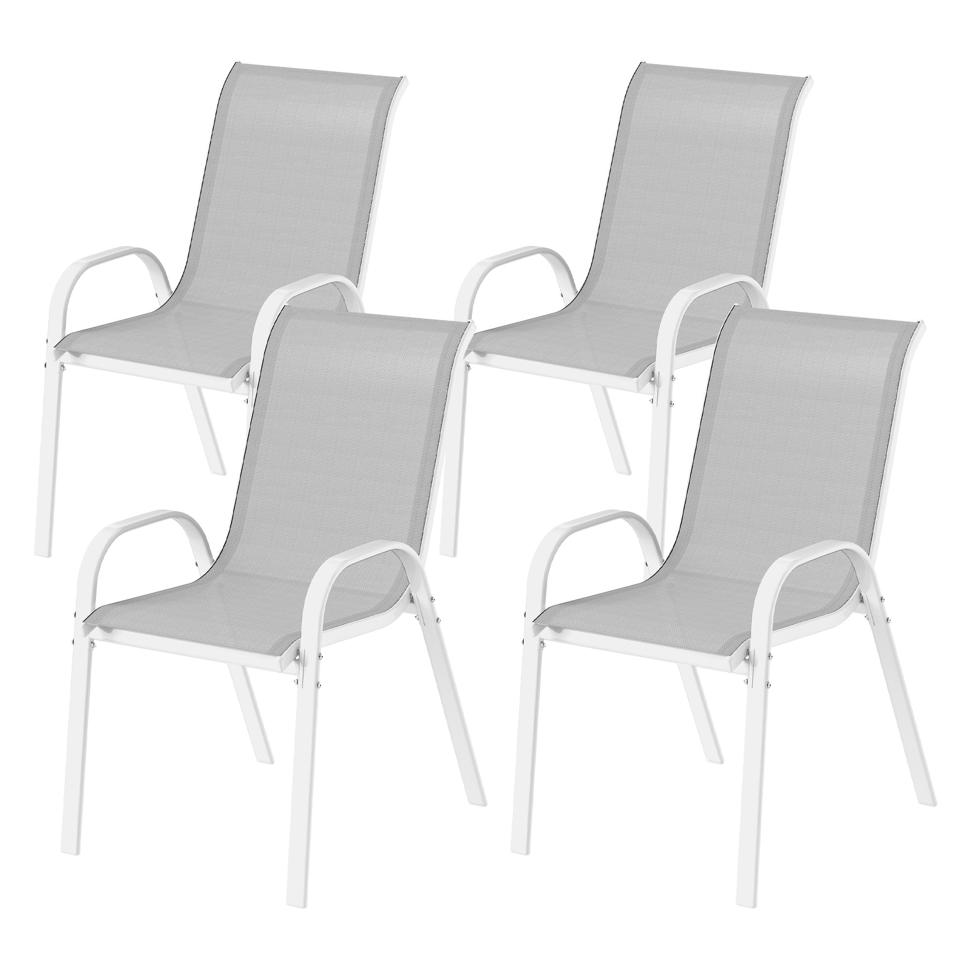 Set of 4 Outdoor Dining Chairs, Stackable Lawn Chairs with High Back, Breathable Mesh Seat for Garden Porch, White