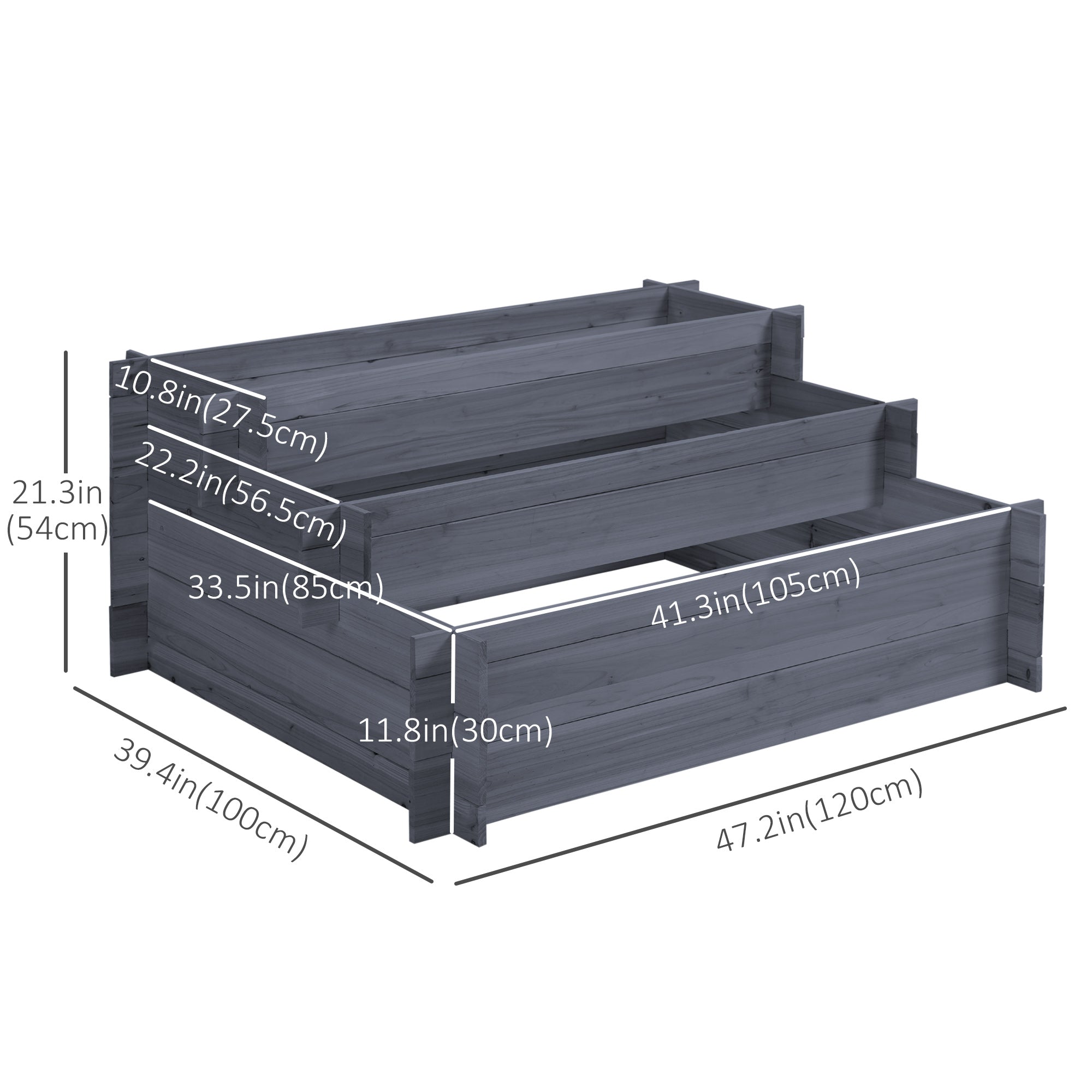 3-Tier Wood Raised Garden Bed, Elevated Planting Box, Outdoor Vegetable Flower Container, Herb Garden Indoor Kit, Gray