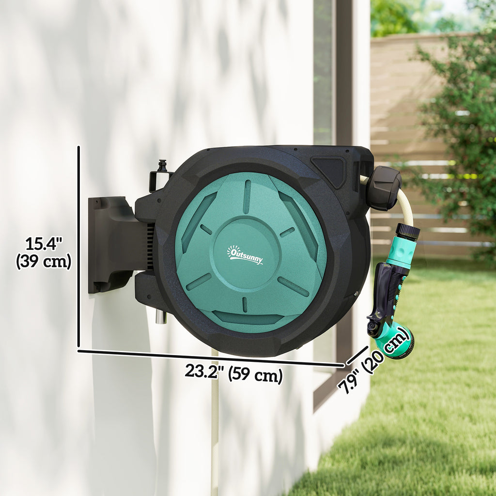 1/2 in x 65ft Wall Mounted Garden Hose Reel, Retractable Water Hose Reel with Auto Rewind, Any Length Lock, Blue