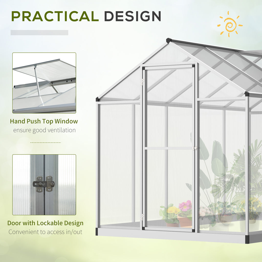 6' x 10' x 6.4' Walk-in Garden Greenhouse Polycarbonate Panels Plants Flower Growth Shed Cold Frame Outdoor Portable Warm House Aluminum Frame, Silver