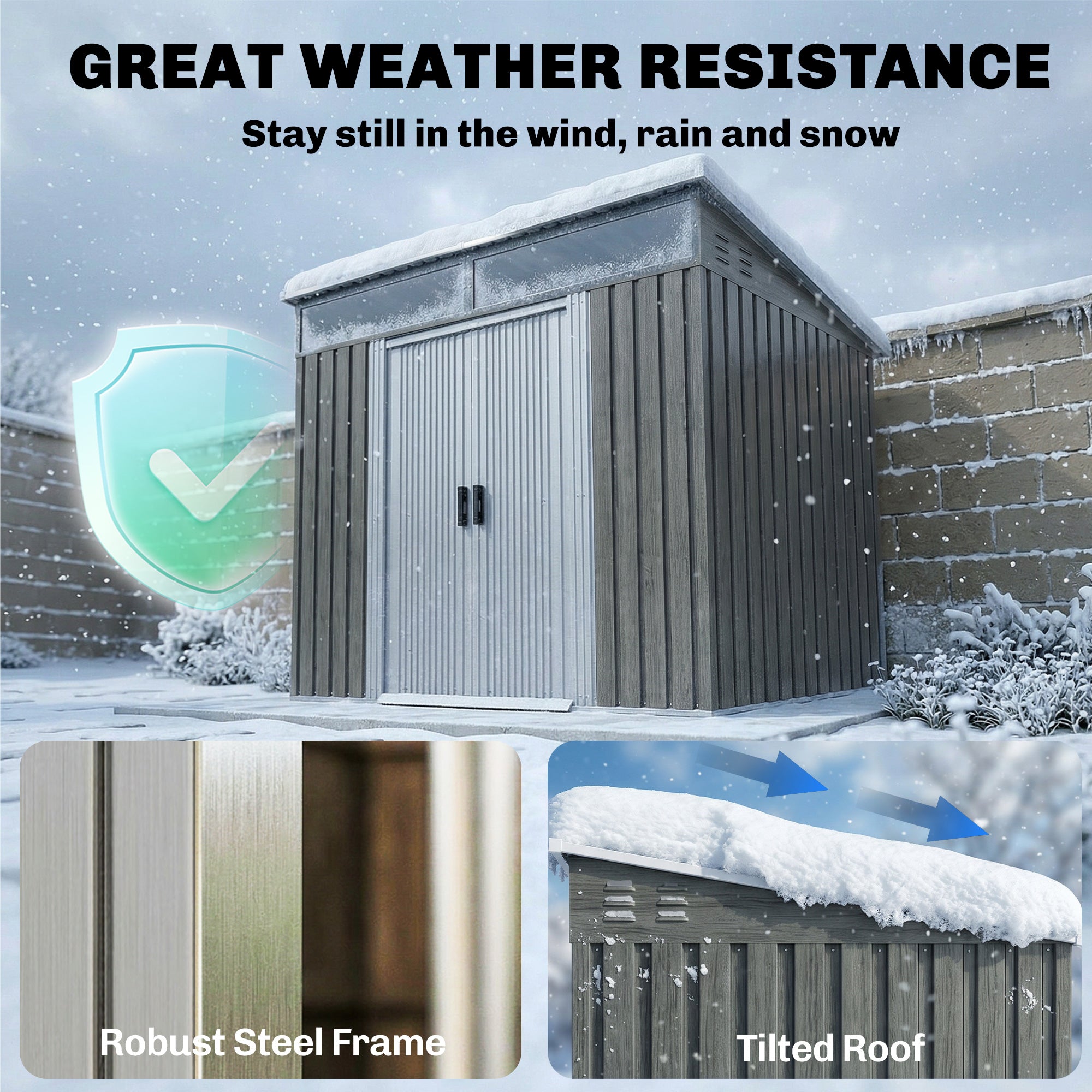 6.5x4FT Galvanised Metal Shed with Foundation Kit, Lockable Garden Tool Storage House with Sliding Doors, Vents, Grey