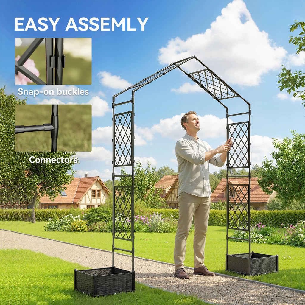 Garden Arch Outdoor Trellis Arbor with 2 Planter Boxes, 90.6" x 15.7" x 88.2", Black
