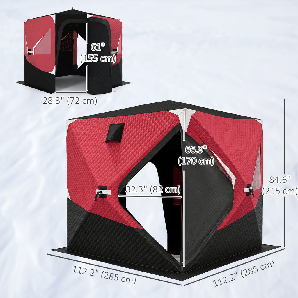 3-4 Person Insulated Ice Fishing Shelter, Pop up, with Oversized Doors, Windows, Vents and Carry Bag, for Low-Temp -22â„‰