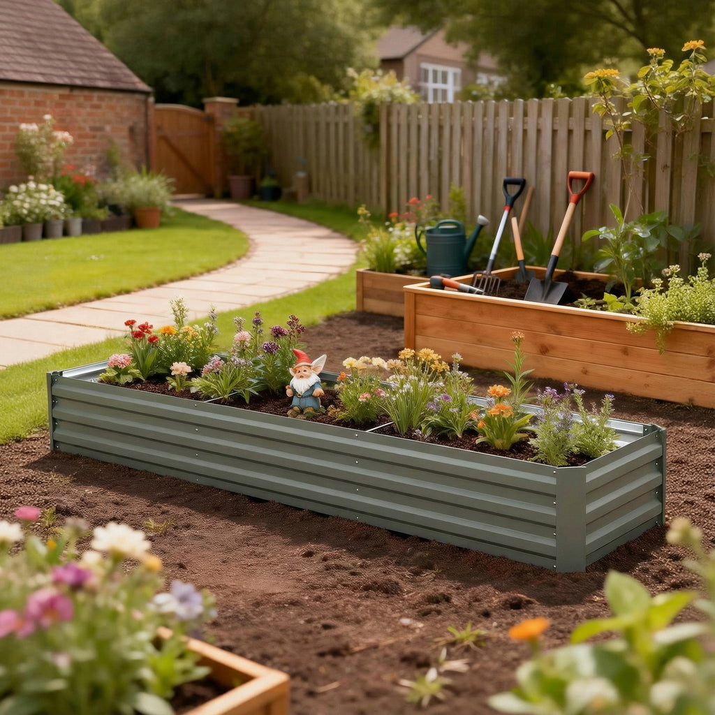 8'x2'x1' Galvanized Raised Bed, Large Elevated Planter Box for Growing Flowers, Herbs and Vegetables, Light Grey