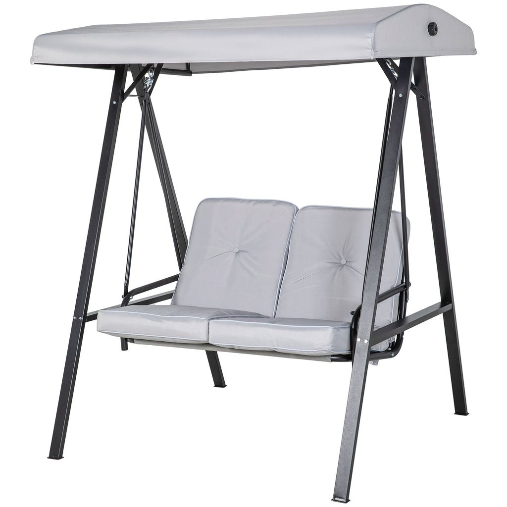 2-Seater Outdoor Porch Swing with Adjustable Canopy, Patio Swing Chair for Garden, Poolside, Backyard, Grey