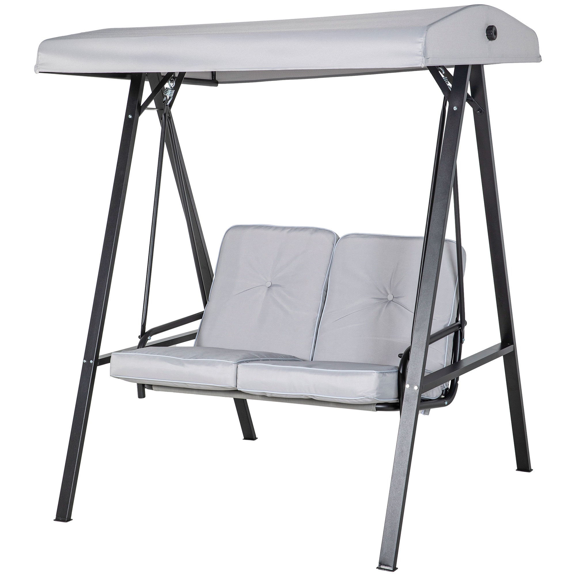 2-Seater Outdoor Porch Swing with Adjustable Canopy, Patio Swing Chair for Garden, Poolside, Backyard, Grey
