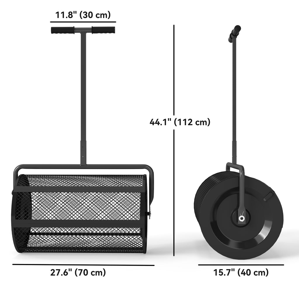 24 Inch Compost Spreader, Peat Moss Spreader with 24.4"/26.4" Height Adjustable Handle, Soil Spreader for Lawn, Black
