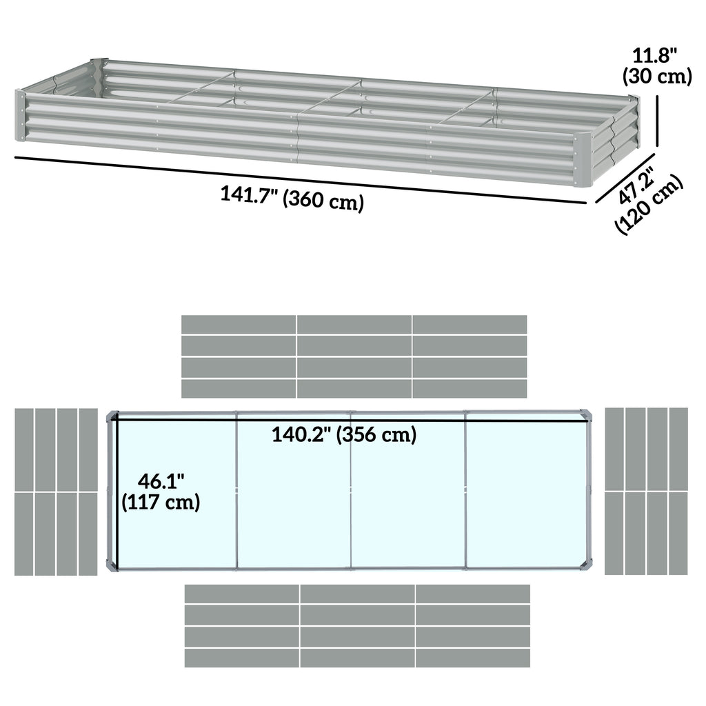 12 x 4 x 1ft Galvanized Raised Garden Bed, Reinforced Outdoor Planter Box with Open Bottom, Silver