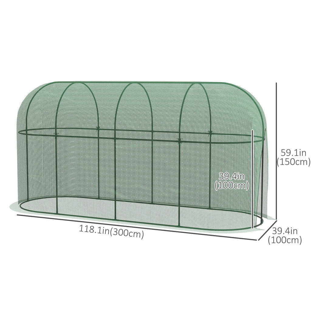 9.8' x 3.3' Plant Protector Tent, Crop Cage with Zipped Door and Ground Stakes for Garden, Yard, Lawn