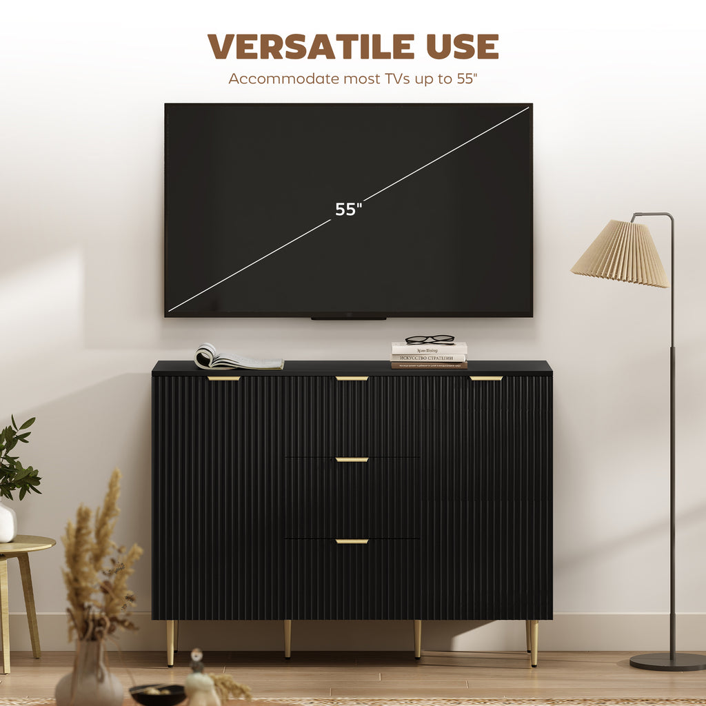 Modern Kitchen Storage Cabinet, Sideboard Buffet Cabinet w/ 3 Drawers and Adjustable Shelves for Kitchen Hallway, Black