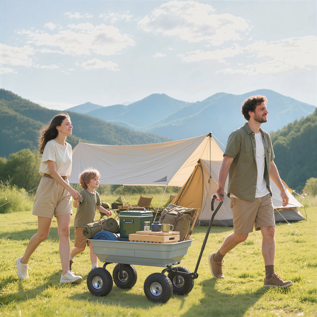 Steel Garden Cart with Handle and 10" Pneumatic Tires, Utility Wagon Cart for Garden Patio Lawn, 551lbs Capacity, Grey