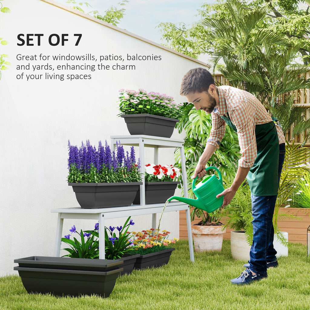 Long Rectangular Flower Plant Pots, 7 Pack 23 Inches Window Boxes Planters for Windowsill, Garden, Black