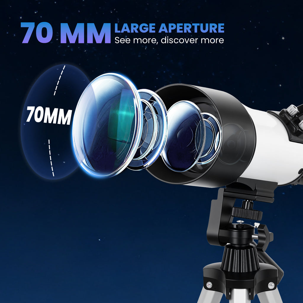 Telescope for Adults, 70 mm Aperture 400 mm Refractor Telescope with 40X/16X, Adjustable Tripod, Bag, White