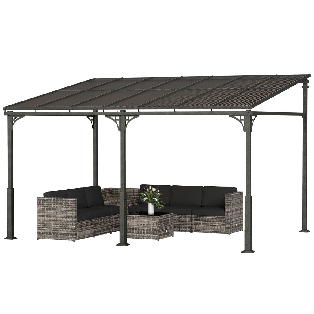 13' x 10' Lean to Gazebo, Hardtop Wall Mounted Outdoor Pergola with Polycarbonate Roof and Metal-Aluminium Frame