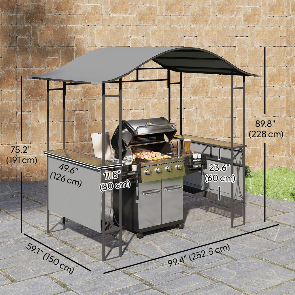 8' x 5' Grill Gazebo Canopy, Outdoor BBQ Shelter with 2 Side Shelves, Dark Grey