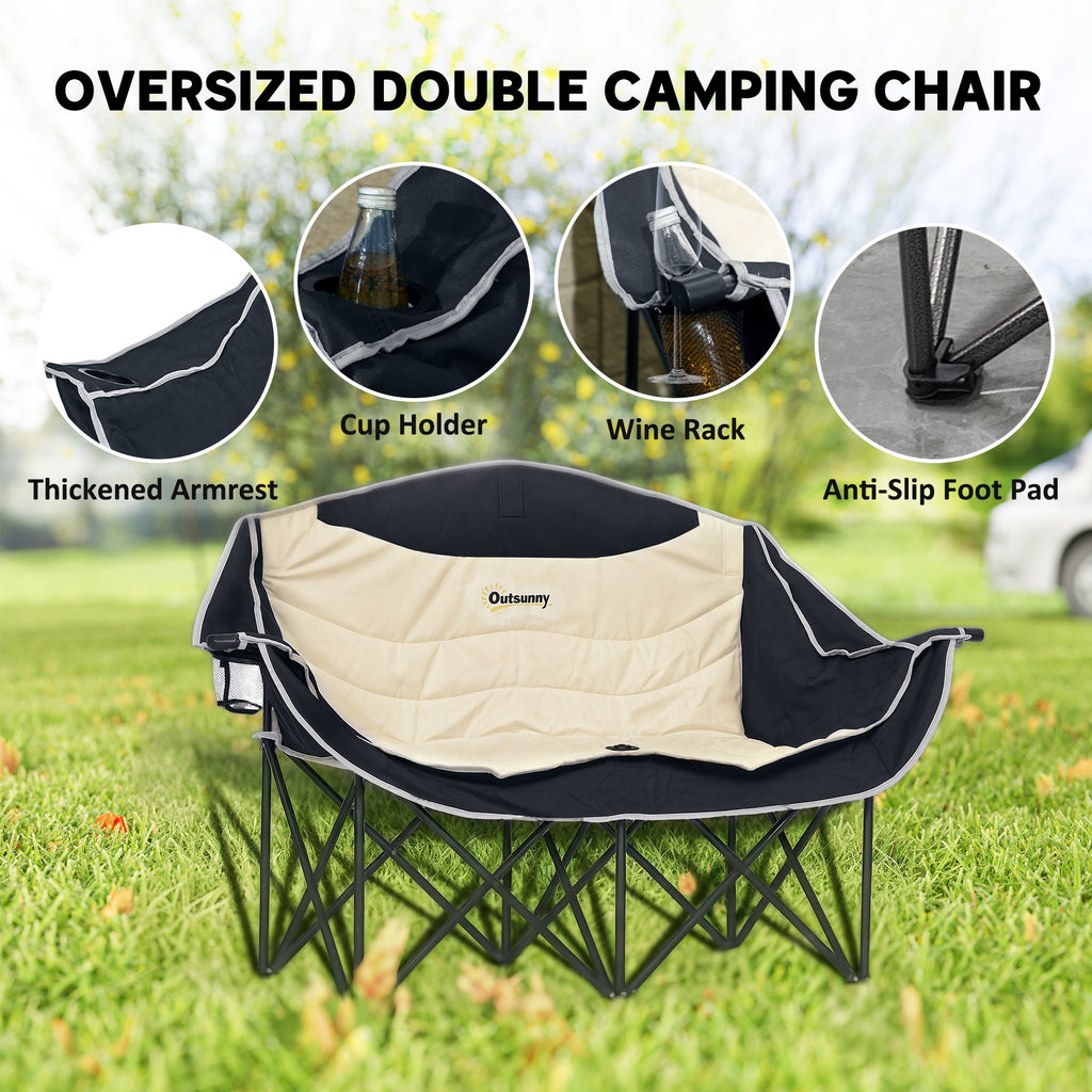 Portable Camp Chair, Double Camping Chair with Cup Holders and Carry Bag, Support 551 lbs, Khaki