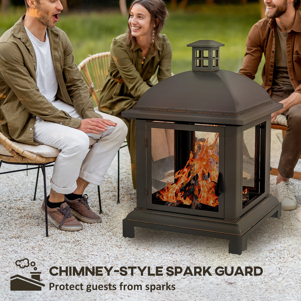 Wood-Burning Fire Pit, Chimney Style Firepit with Poker, 26" x 26", Black