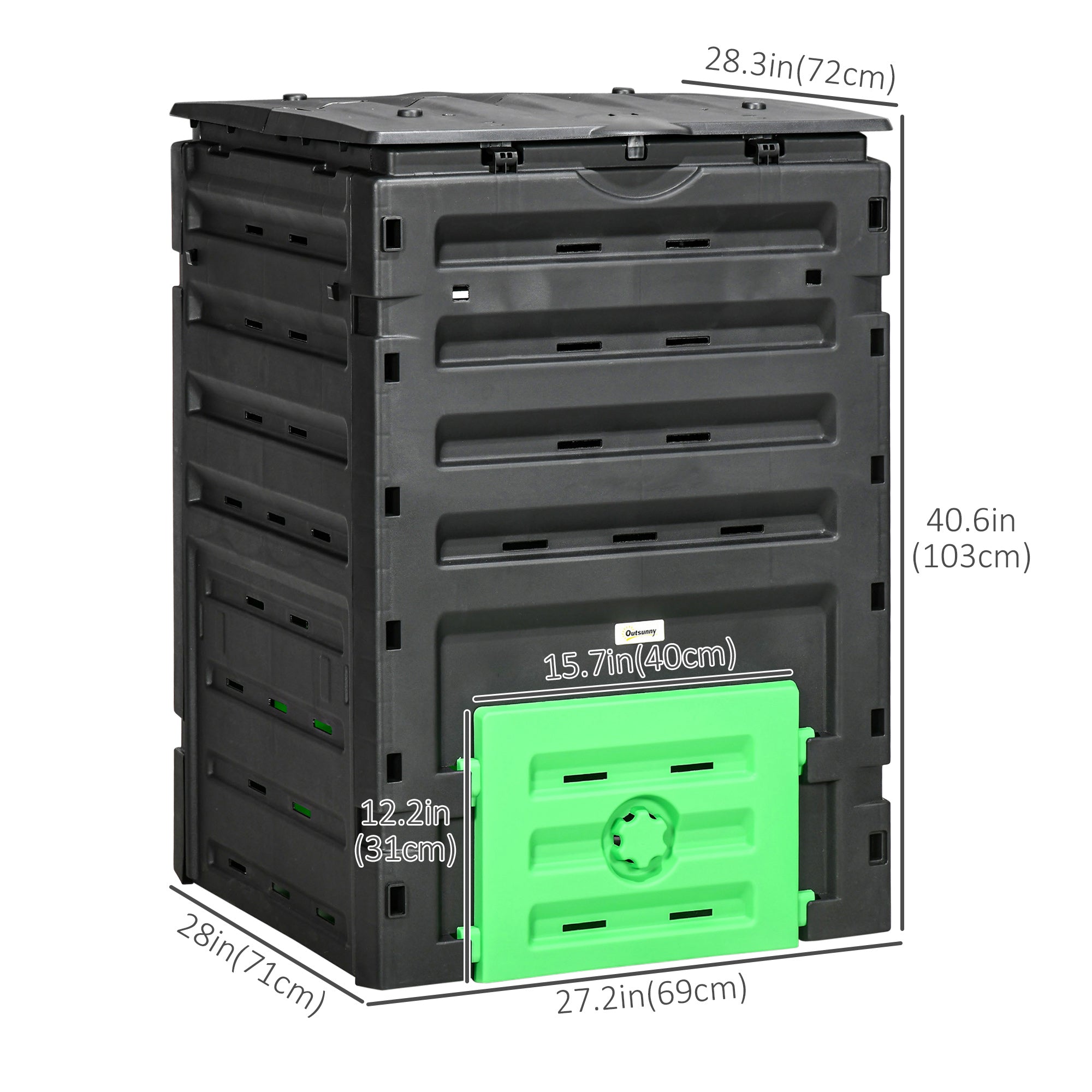 Compost Bin, Garden Composter with 80 Vents and 2 Doors, 120 Gallon (450L), Black