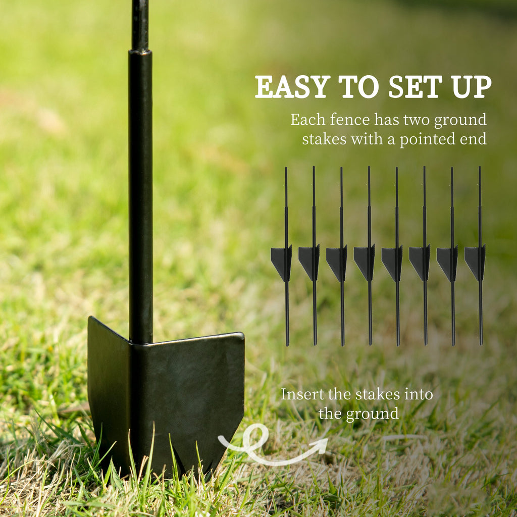 4 Pack Garden Fencing for Yard, Decorative Fence Panels as Animal Barrier and Flower Edging, Circle, Black, Wave