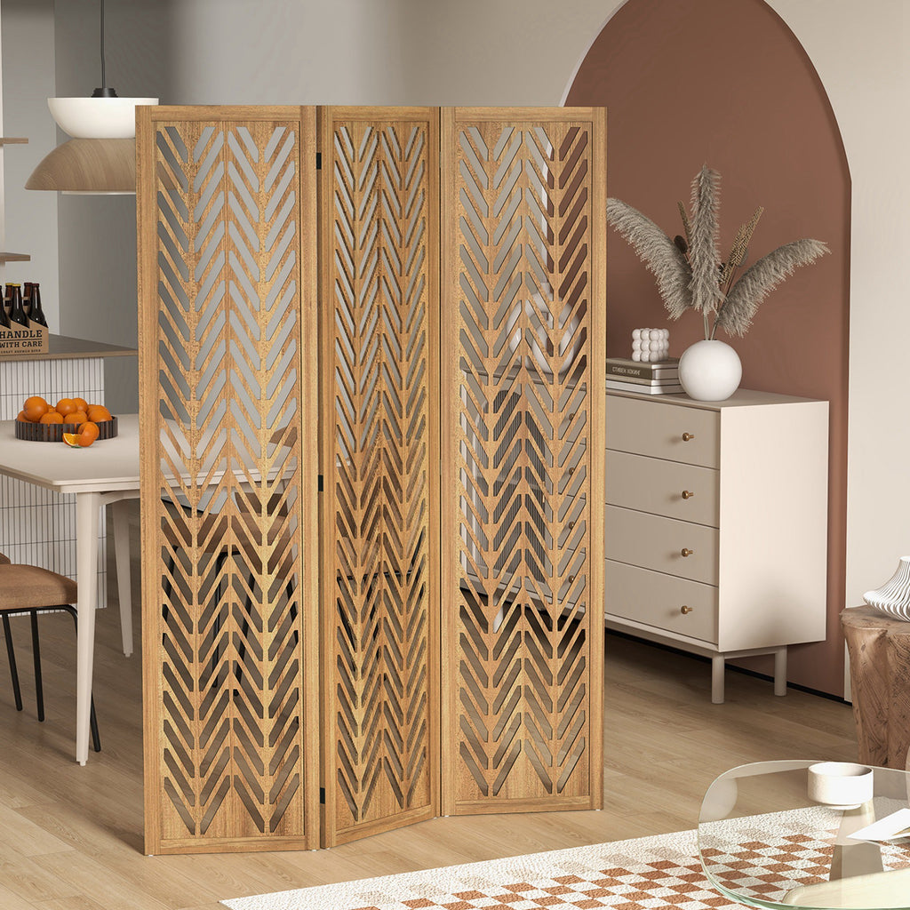 3 Panel Room Divider, 5.6ft Tall Wood Folding Privacy Screens, Freestanding Partition Wall Dividers, Light Brown
